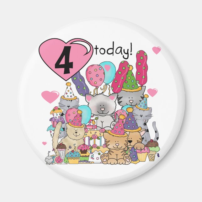 Aimant T-shirts et cadeaux fête Kittens 4e anniversaire (Devant)