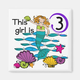 Aimant T-shirts et cadeaux Mermaid 3e anniversaire