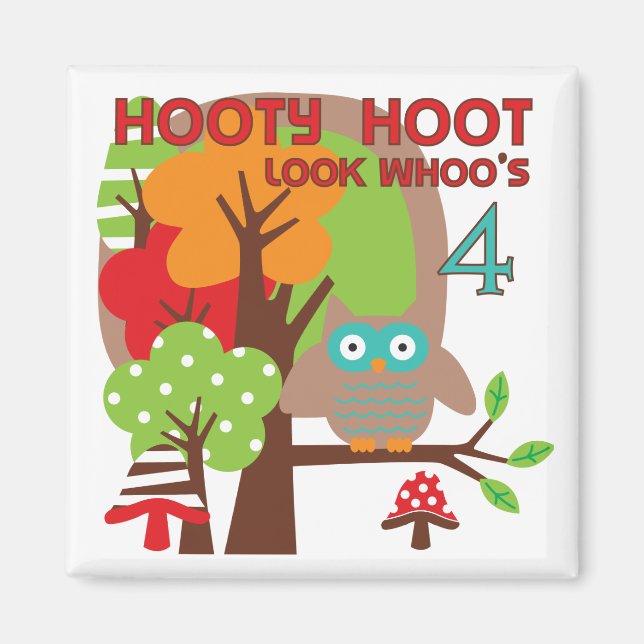 Aimant T-shirts et cadeaux Owl 4th Birthday (Devant)