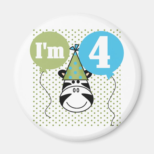 Aimant T-shirts et cadeaux Zebra 4e anniversaire (Devant)