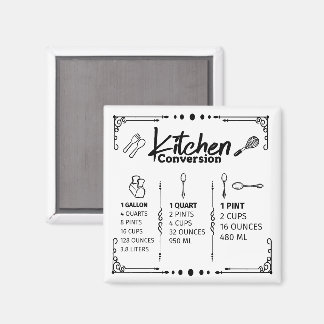 AIMANT TABLEAU DE CONVERSION DE GALLONS DE CUISINE EN PIN