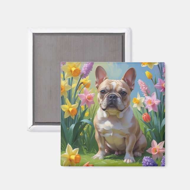 Aimant Tableau des fleurs de printemps de Bulldog (Recto/Verso)