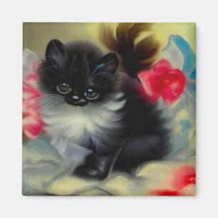 Aimant Tableau vintage de chaton noir et blanc