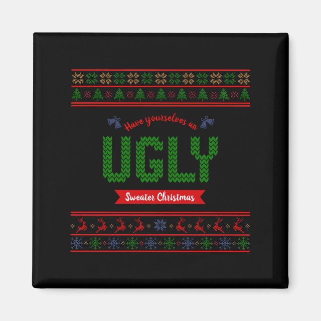 Aimant Tacky Christmas Nordic Knit Pattern Red Green Ugly (Devant)