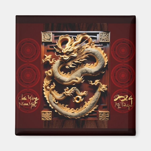 Aimant Tambours vietnamiens Têt Dragon Nouvel An Scupture (Devant)