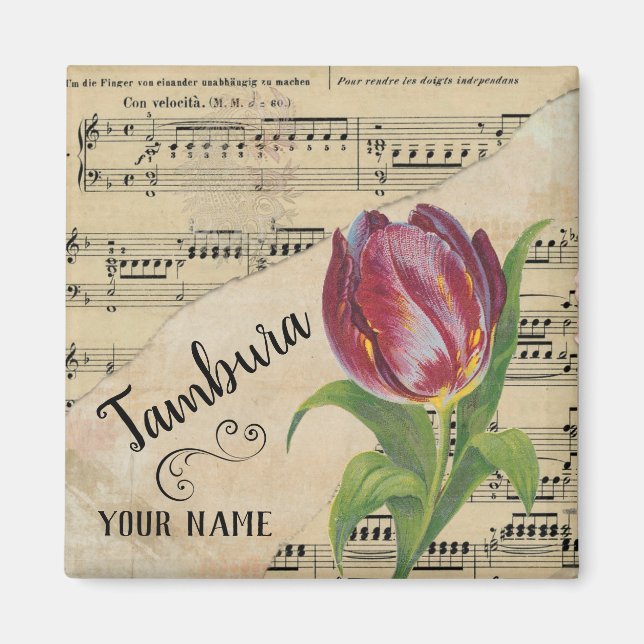 Aimant Tambura Tulip Partition Vintage Musique Customisée (Devant)