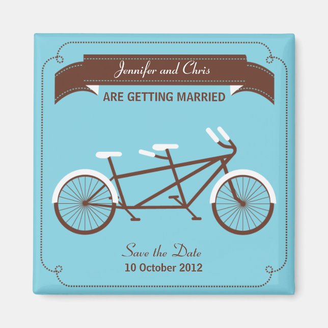 Aimant Tandem Bicycle Mariage moderne Bleu Enregistrer la (Devant)