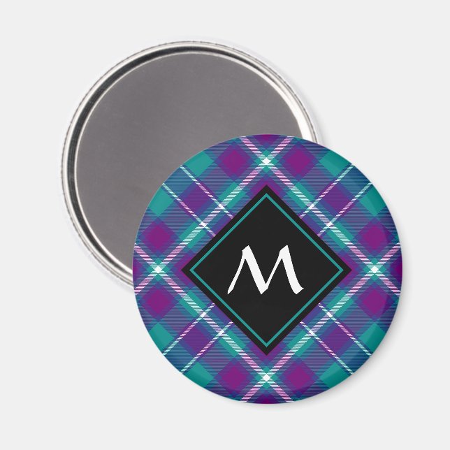 Aimant Tartan vert de mer, violet et bleu (Recto/Verso)