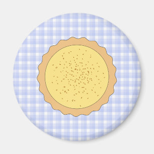 Aimant Tarte à la garde. Tarte jaune, avec En vichy bleu.