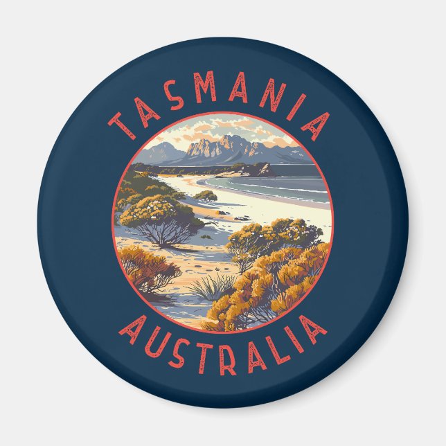 Aimant Tasmanie Australie Cercle retro désorganisé (Devant)
