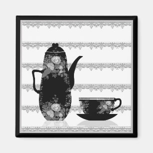 Aimant Tasse café thé noir blanc illustration rétro