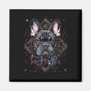 Aimant Tatouage Art Français Buldog combiné géométrique