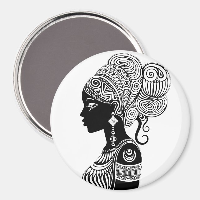 Aimant Tatouage Tribal Portrait de Fille Africaine (Recto/Verso)