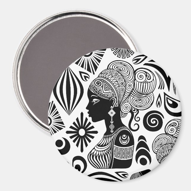 Aimant Tatouage Tribal Portrait de Fille Africaine (Recto/Verso)