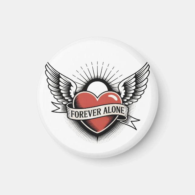 Aimant Tattoo Art: Winged Heart with "Forever Alone" (Devant)