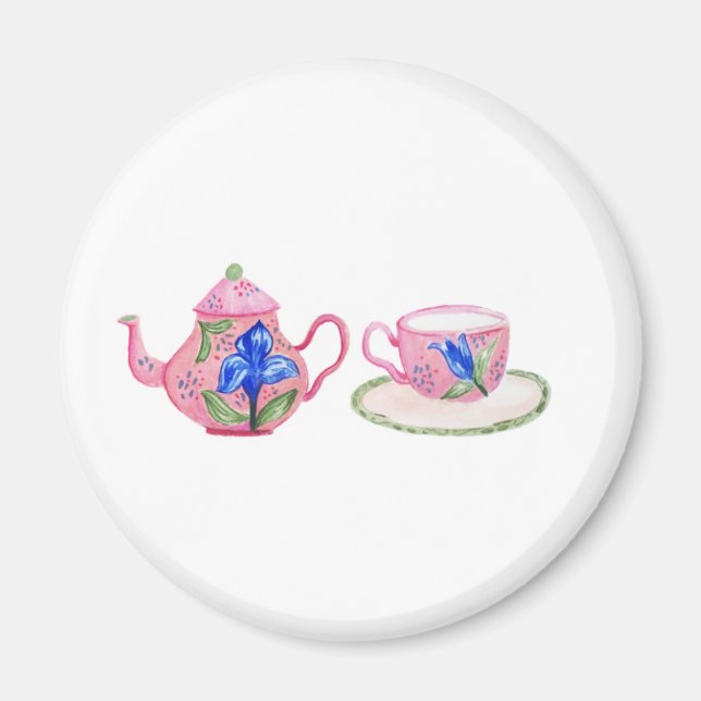 Aimant Taza de te floral azul y rosa (Devant)