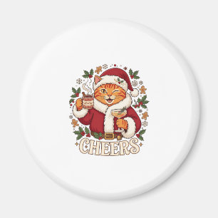 Aimant Tchin Tchin Noël Chat Orange Chapeau de Père Noël