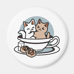 Aimant Tea Time Meow Time - Cute Cat and Tea Design