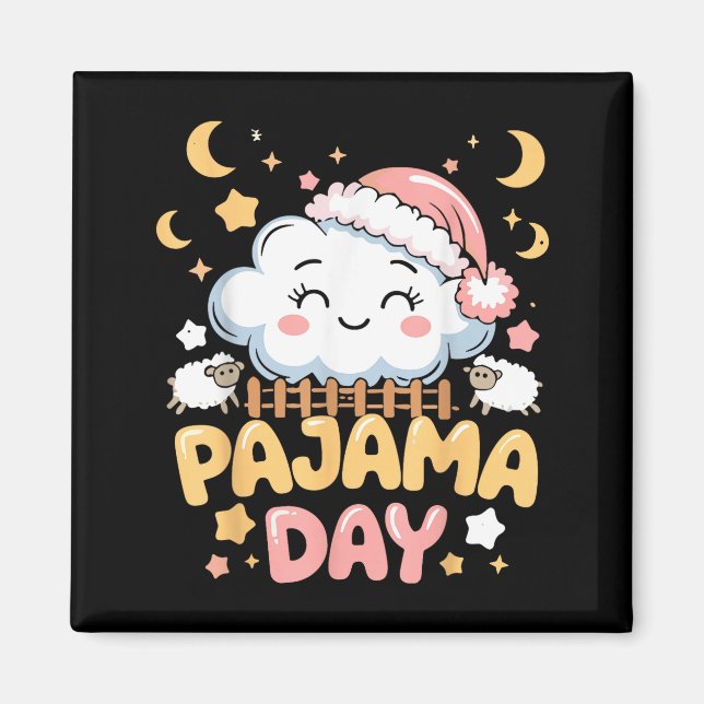 Aimant Teacher Pajama Day Shirt, Funny Cloud Sleever Scho (Devant)