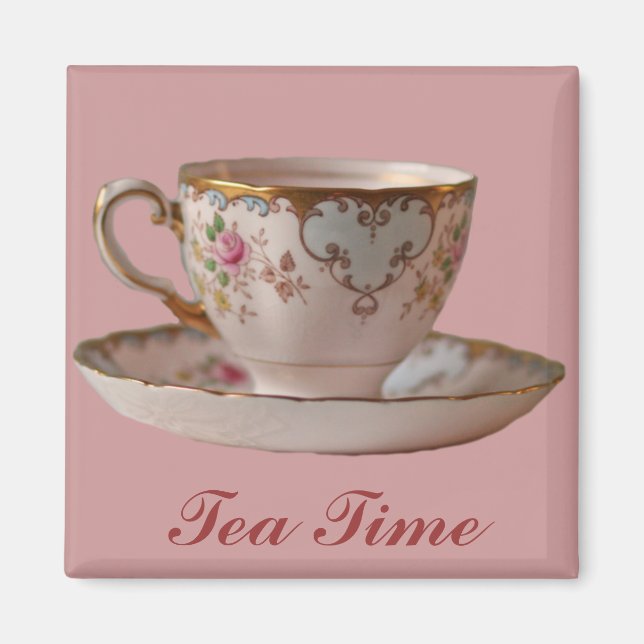 Aimant Teacup rose et soucoupe avec Rose (Devant)