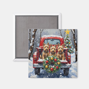 Aimant Teckels Écossais Camion Rouge Noël Fêtes