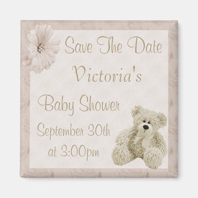 Aimant Teddy Bear Enregistrer le Baby shower Date Neutre (Devant)