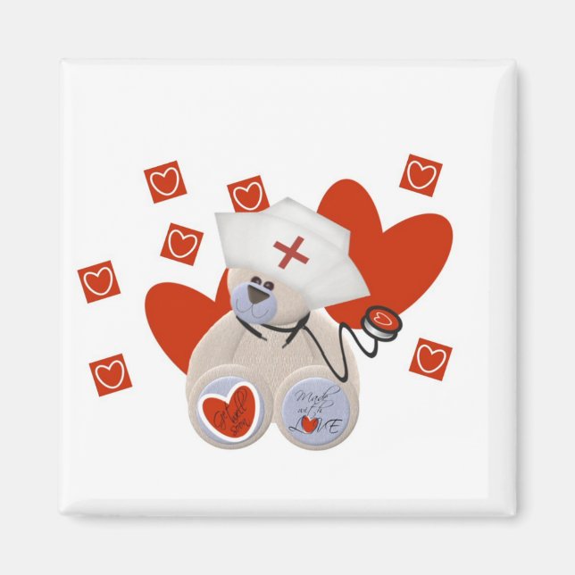 Aimant Teddy Bear Nurse Love Tshirts et cadeaux (Devant)