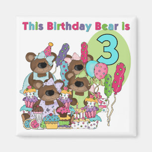 Aimant Teddy Bear Party 3e Anniversaire Tshirts et cadeau