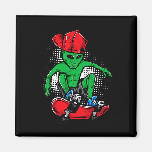 Aimant Tee-shirt de skateur extraterrestre, croyant en le (Devant)