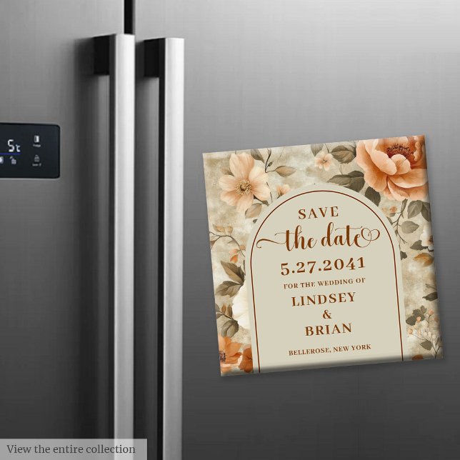 Aimant Tendance Bohème Rouille Beige Olive Floral Enregis (Trendy Boho Rust Beige Olive Floral Save the Date)