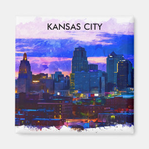 Aimant Tendance Kansas City Skyline Travel Aquarelle