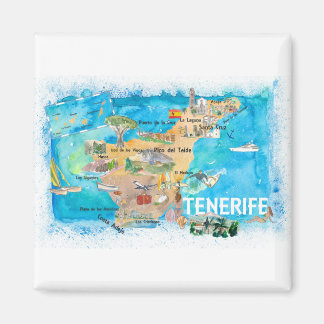 Aimant Tenerife Canarias Spain Illustrated Map with Landm