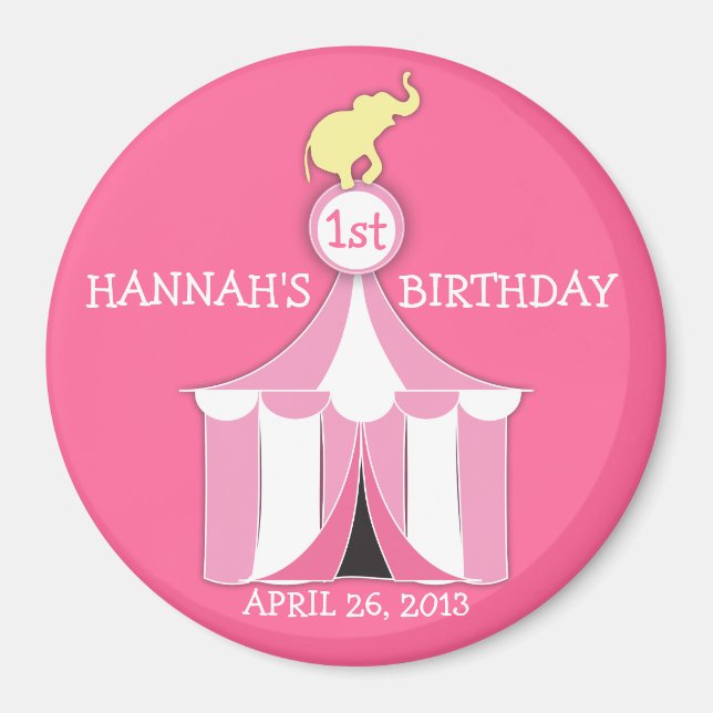 Aimant Tente de cirque et éléphant filles Anniversaire de (Devant)