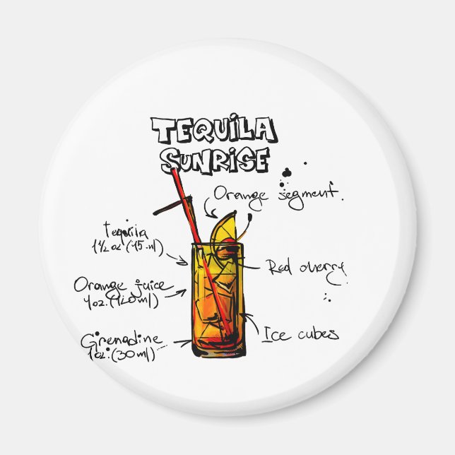 Aimant Tequila Sunrise Cocktail Recette (Devant)