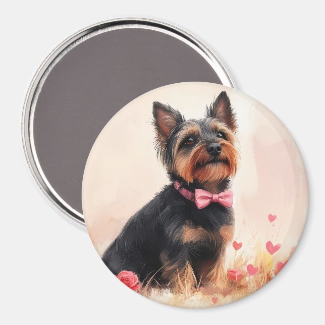 Aimant Terrier australien avec Rose - Saint Valentin (Recto/Verso)