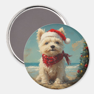 Aimant Terrier Blanc de West Highland Chien Noël Plage