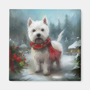 Aimant Terrier Blanc West Highland dans la neige Noël