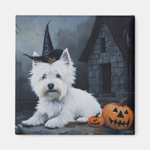 Aimant Terrier West Highland Blanc Citrouille Halloween