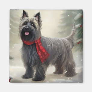 Aimant Tervueren Chien Terrier Skye dans la neige Noël