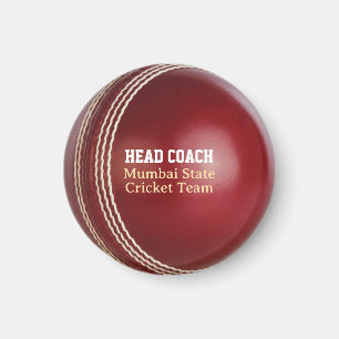 Aimant Test Match Red Cricket Ball avec texte personnalis
