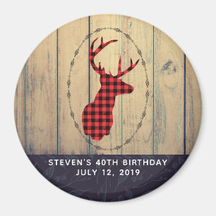 Aimant Tête de cerf avec Antlers sur Faux Wood Anniversai