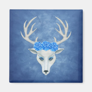 Aimant Tête de cerf blanc mystique Big Antlers Roses bleu