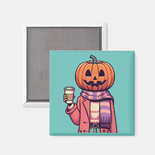 Aimant Tête de Citrouille Café Saison Automne
