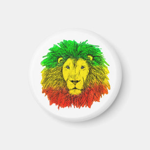 Aimant Tête de lion Rasta rouge jaune vert dessin Jamaïqu