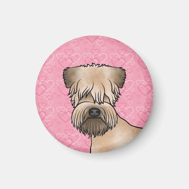 Aimant Tête De Terrier Roue Sur Coeurs Roses (Devant)