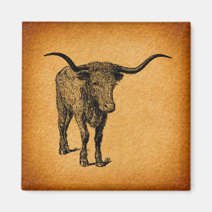 Aimant Texas Longhorn Bull Rustic Vintage Western Art