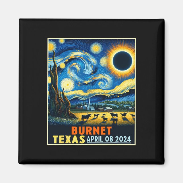 Aimant Texas Total Solar Eclipse 2024 Starry Night (Devant)