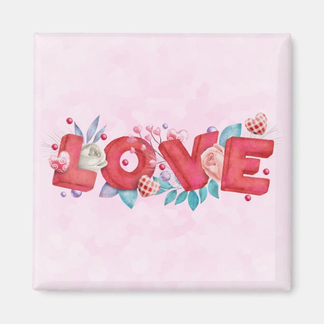 Aimant Texte d'amour rouge dans l'aquarelle de police de  (Devant)