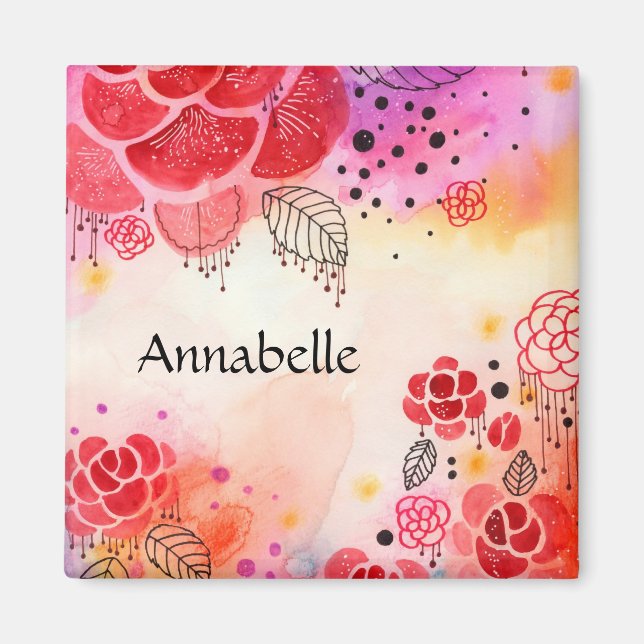 Aimant Texte personnalisé Fleurs rouges (Devant)