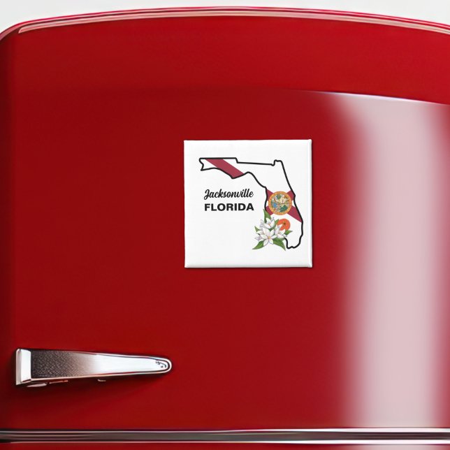 Aimant Texte personnalisé Floride Drapeau & Fleur Orange  (Créateur téléchargé)